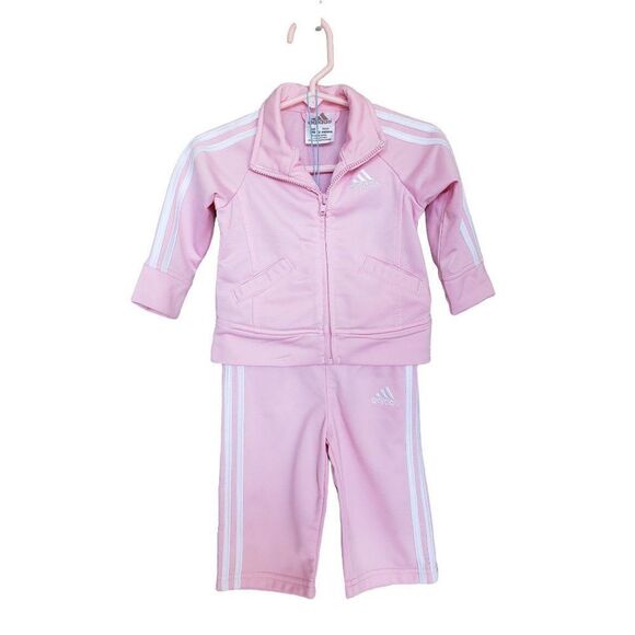 Adidas Girls Sweatpants Pink 2 Piece Track Set Jacket & Pants Set 6M NWOT - Picture 3 of 7